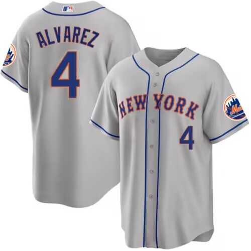 Mens New York Mets #4 Francisco Alvarez Gray 2023 Cool Base Stitched Baseball Jersey Dzhi